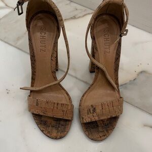 SCHUTZ Cork Textured Tan Heels